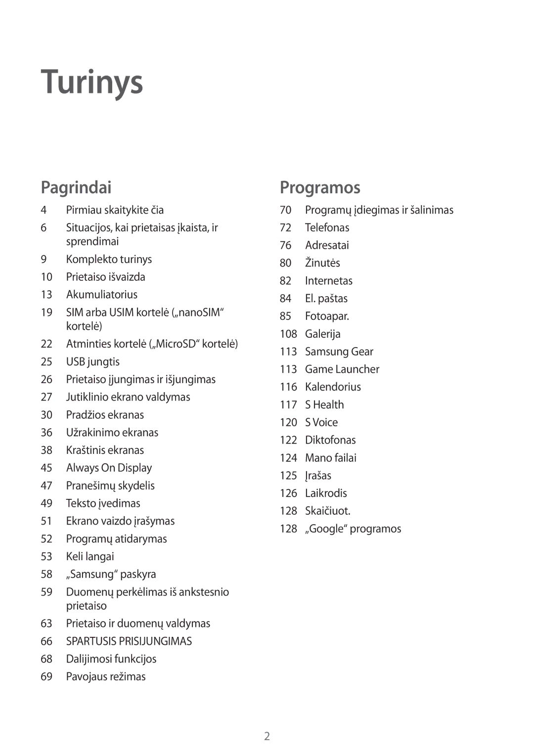 Samsung SM-G935FZDASEB manual Turinys 