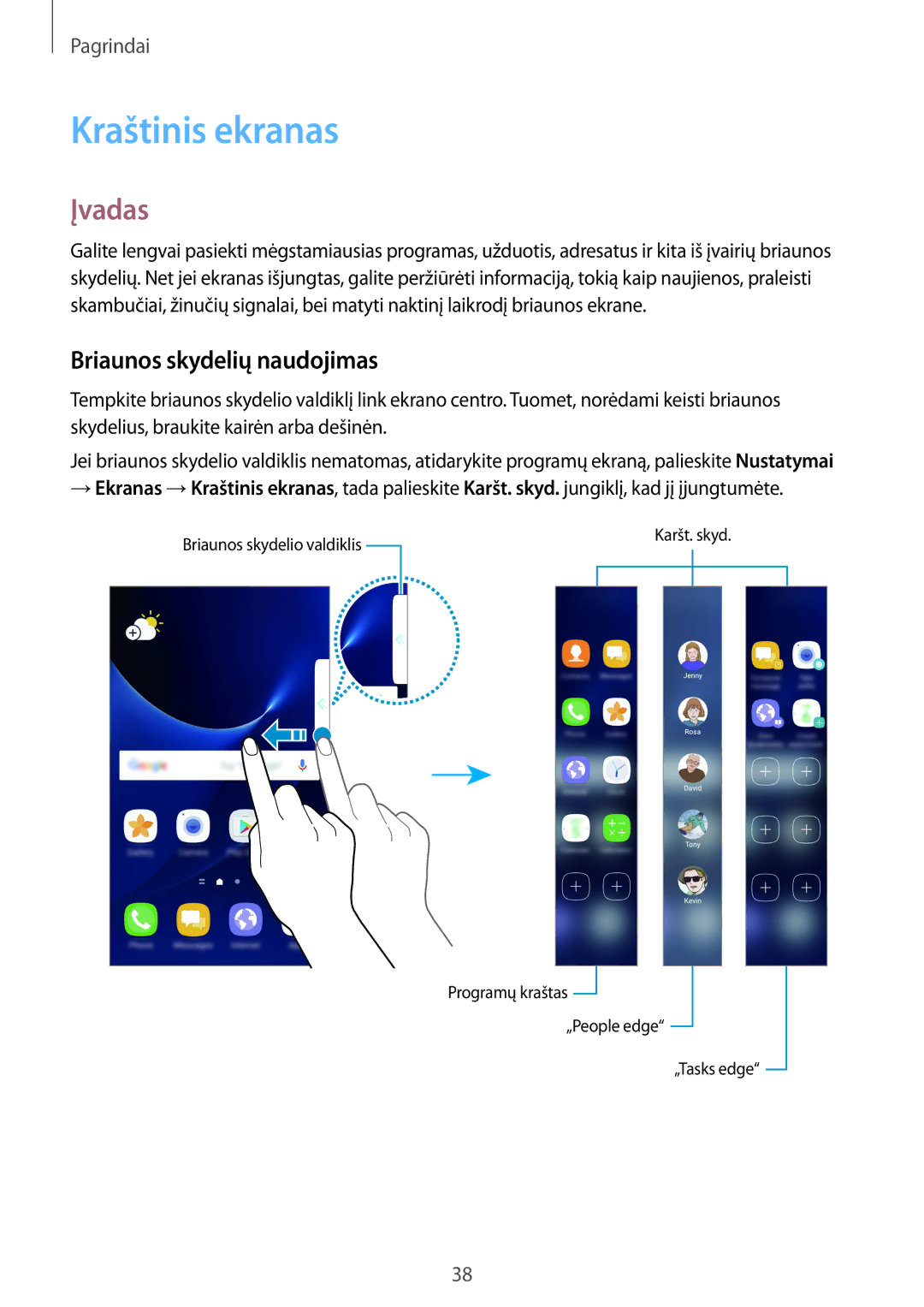 Samsung SM-G935FZDASEB manual Kraštinis ekranas, Įvadas, Briaunos skydelių naudojimas 