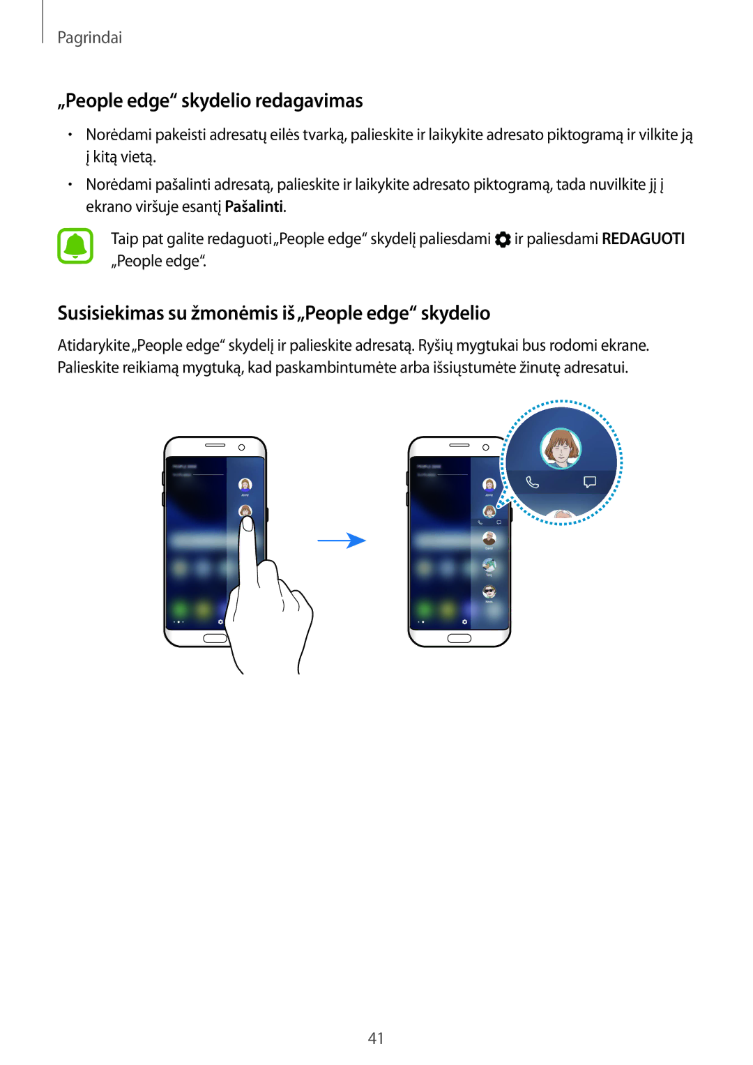 Samsung SM-G935FZDASEB manual „People edge skydelio redagavimas, Susisiekimas su žmonėmis iš„People edge skydelio 