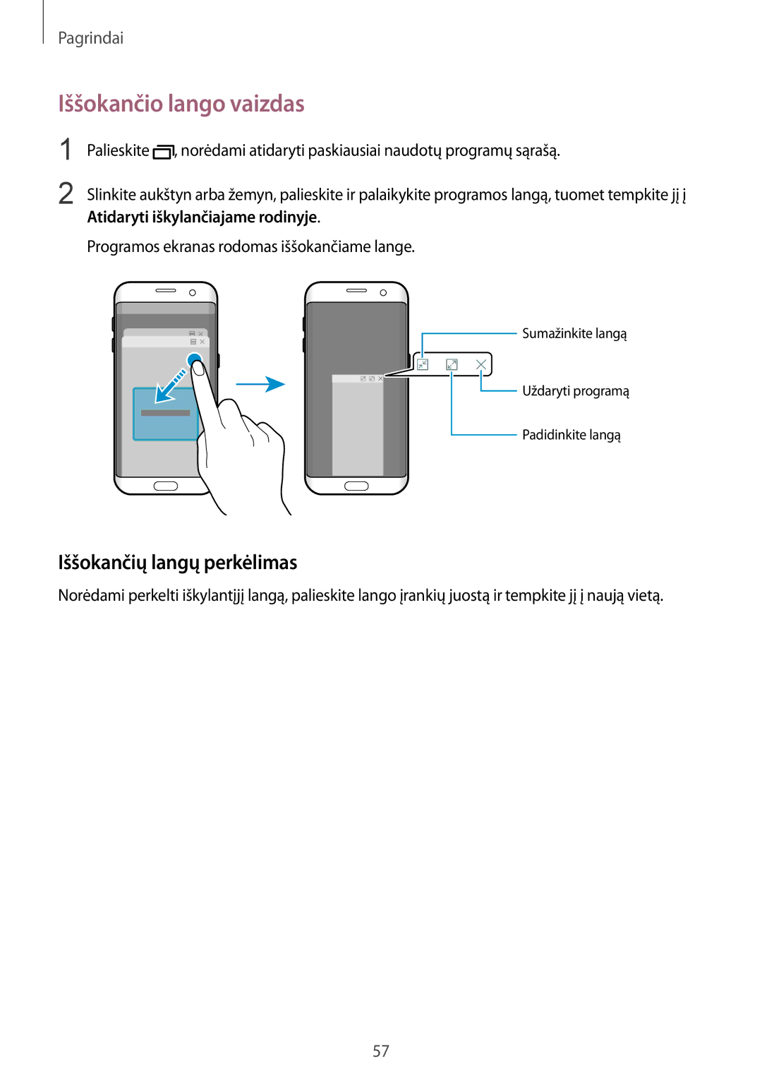 Samsung SM-G935FZDASEB manual Iššokančio lango vaizdas, Iššokančių langų perkėlimas 