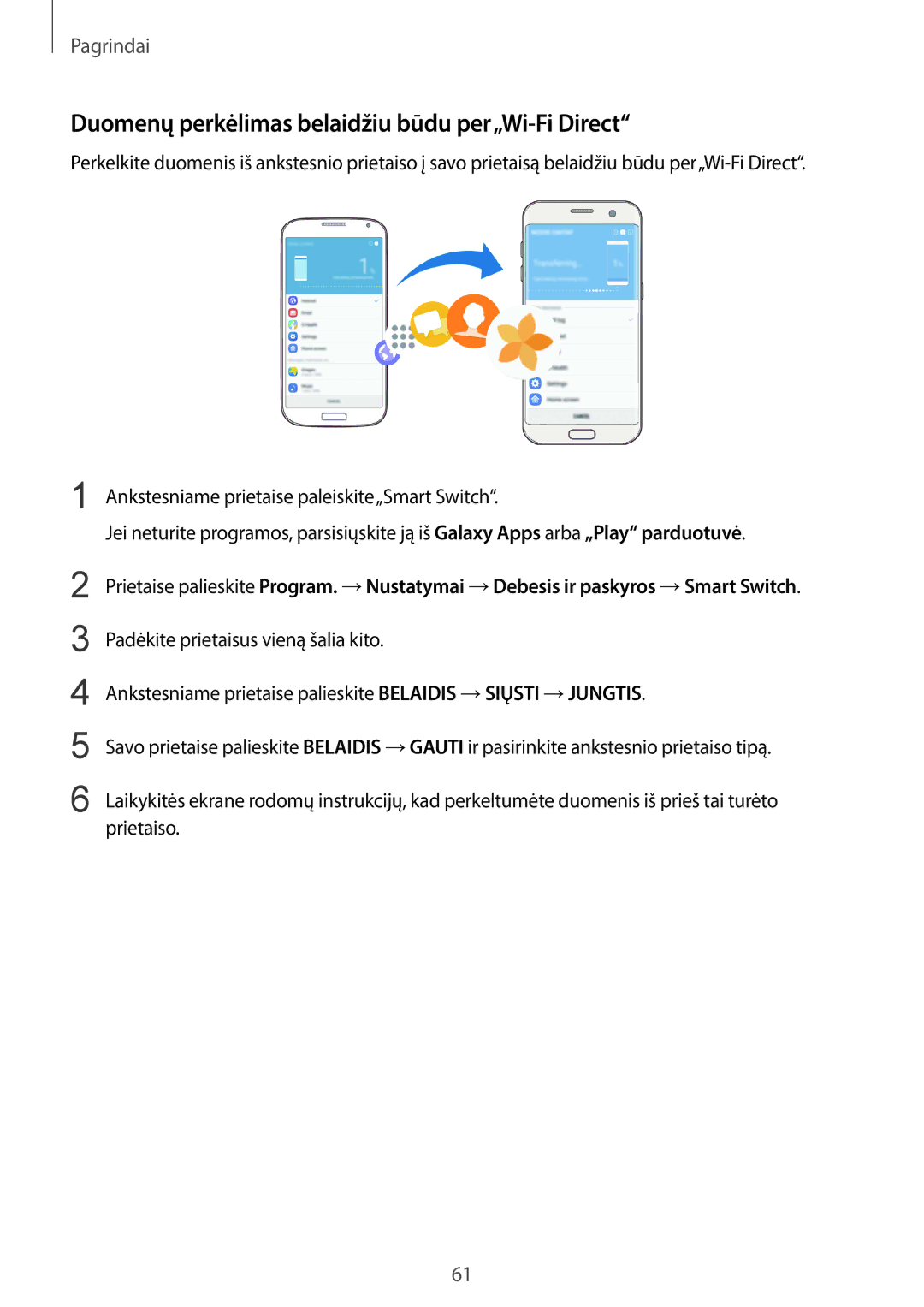 Samsung SM-G935FZDASEB manual Duomenų perkėlimas belaidžiu būdu per„Wi-Fi Direct 