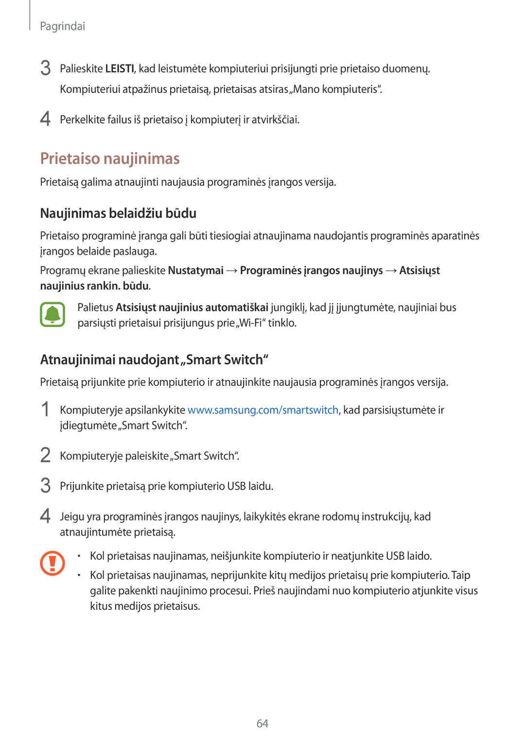 Samsung SM-G935FZDASEB manual Prietaiso naujinimas, Naujinimas belaidžiu būdu, Atnaujinimai naudojant„Smart Switch 