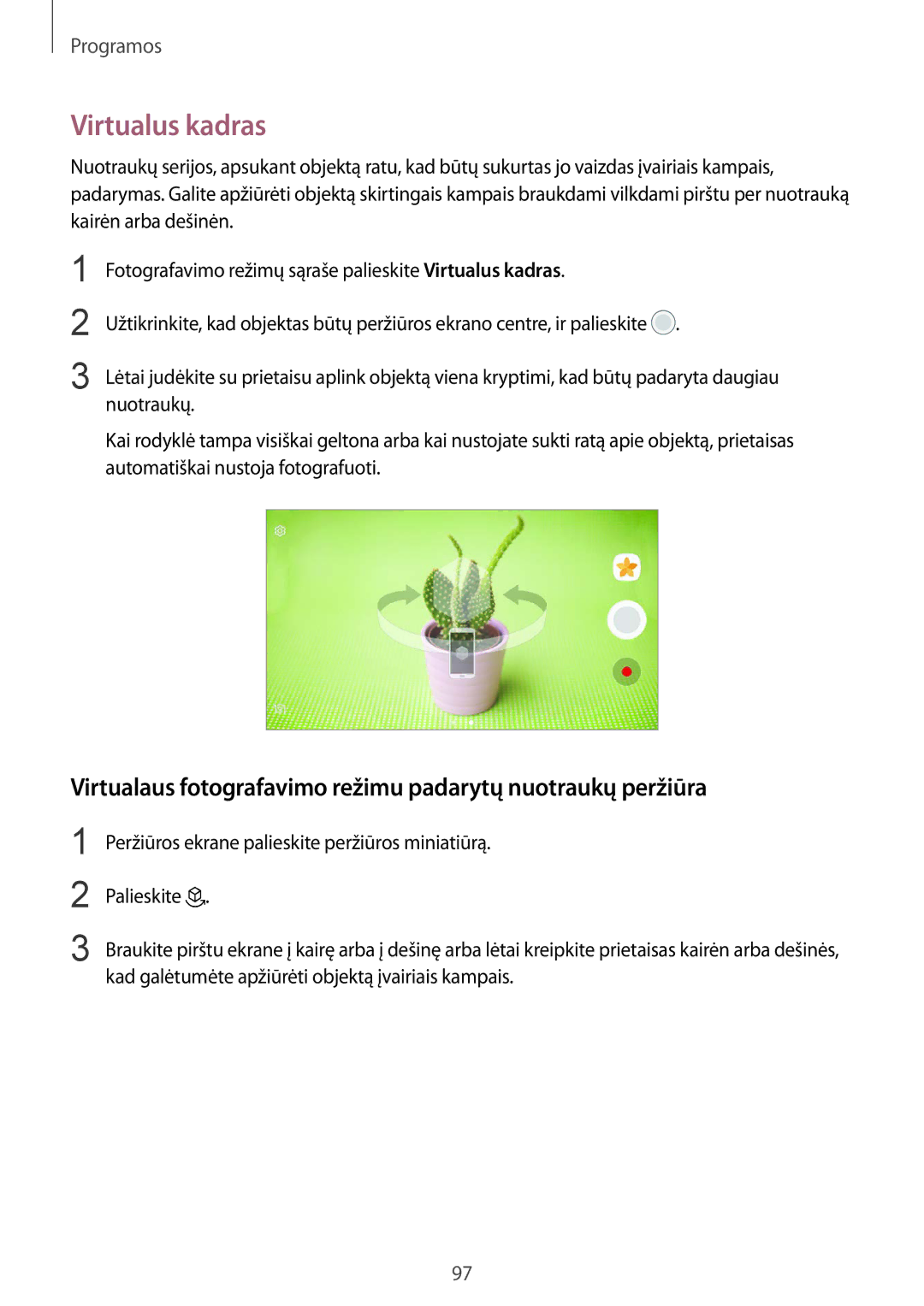 Samsung SM-G935FZDASEB manual Virtualus kadras, Virtualaus fotografavimo režimu padarytų nuotraukų peržiūra 