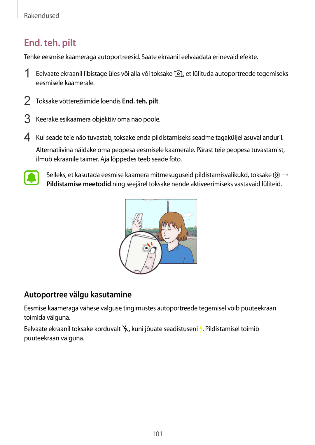 Samsung SM-G935FZDASEB manual End. teh. pilt, Autoportree välgu kasutamine 