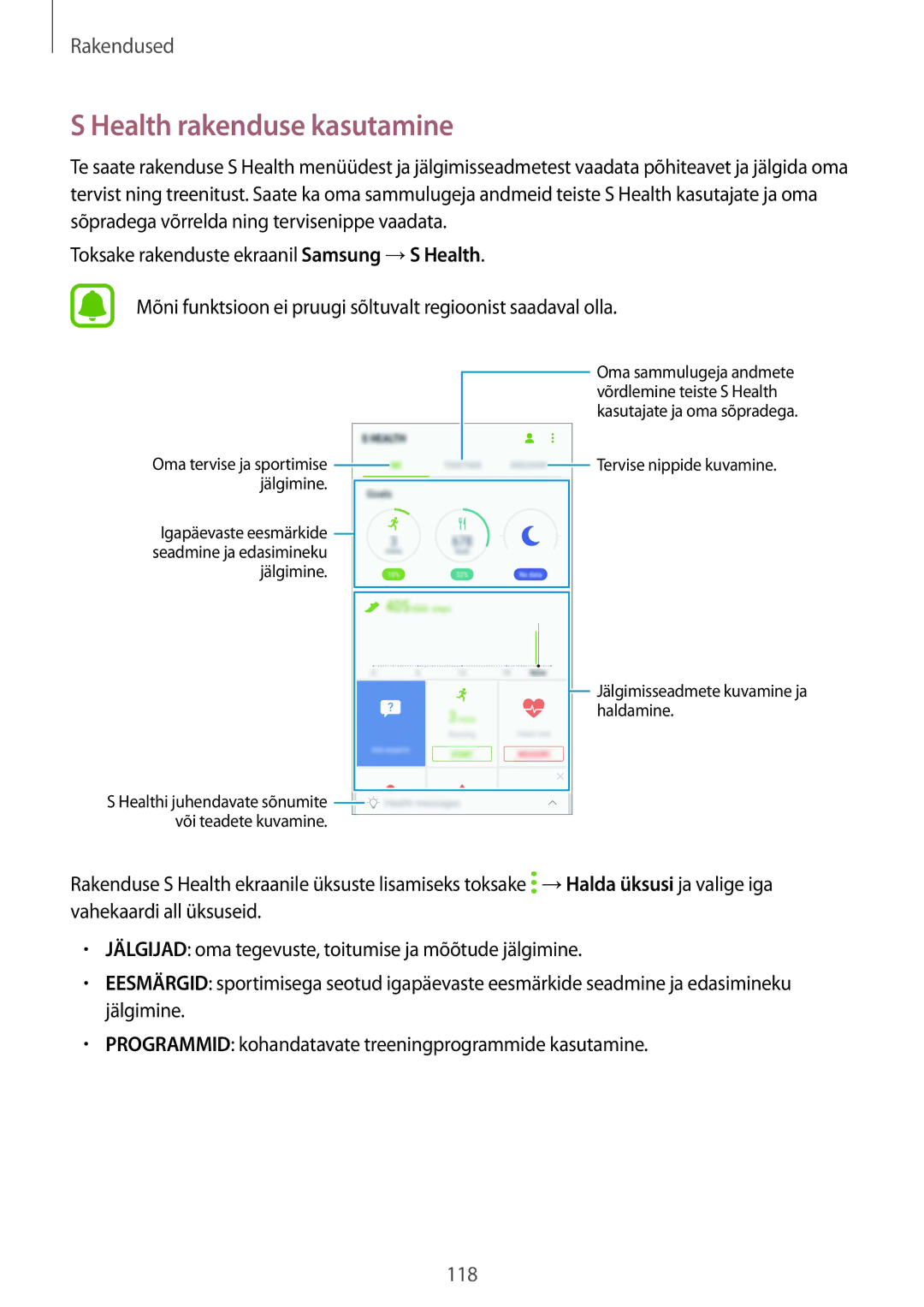 Samsung SM-G935FZDASEB manual Health rakenduse kasutamine 