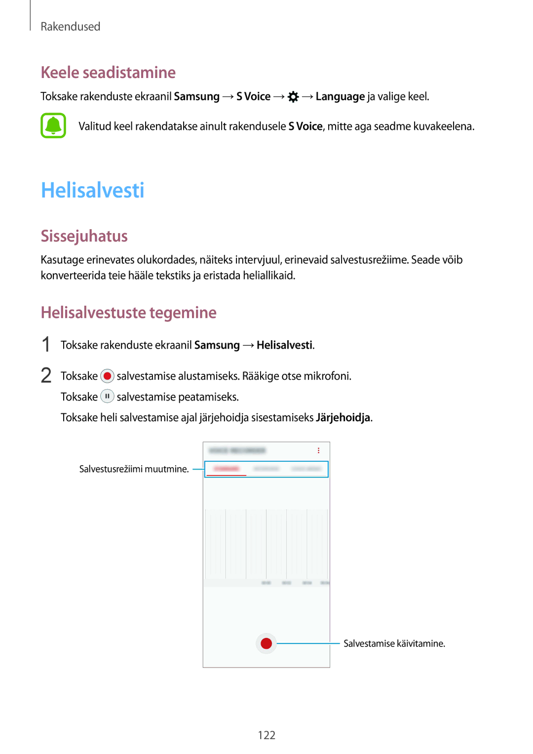 Samsung SM-G935FZDASEB manual Helisalvesti, Keele seadistamine, Helisalvestuste tegemine 