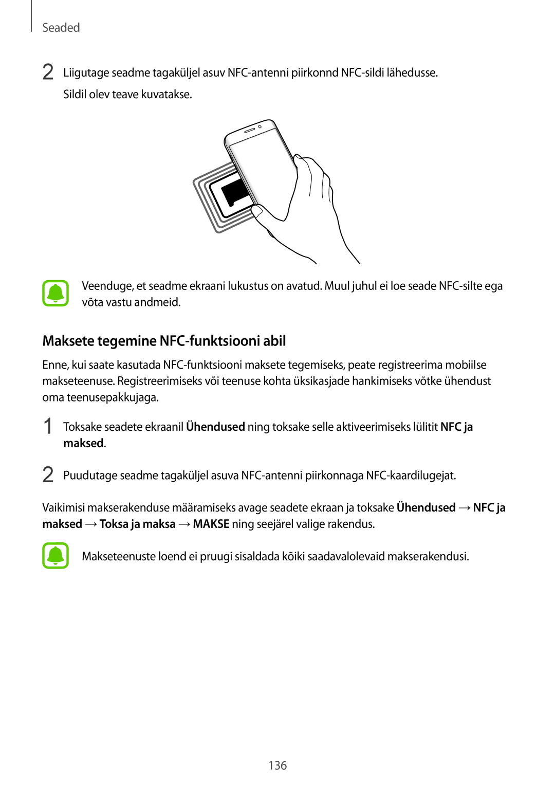 Samsung SM-G935FZDASEB manual Maksete tegemine NFC-funktsiooni abil, Maksed 