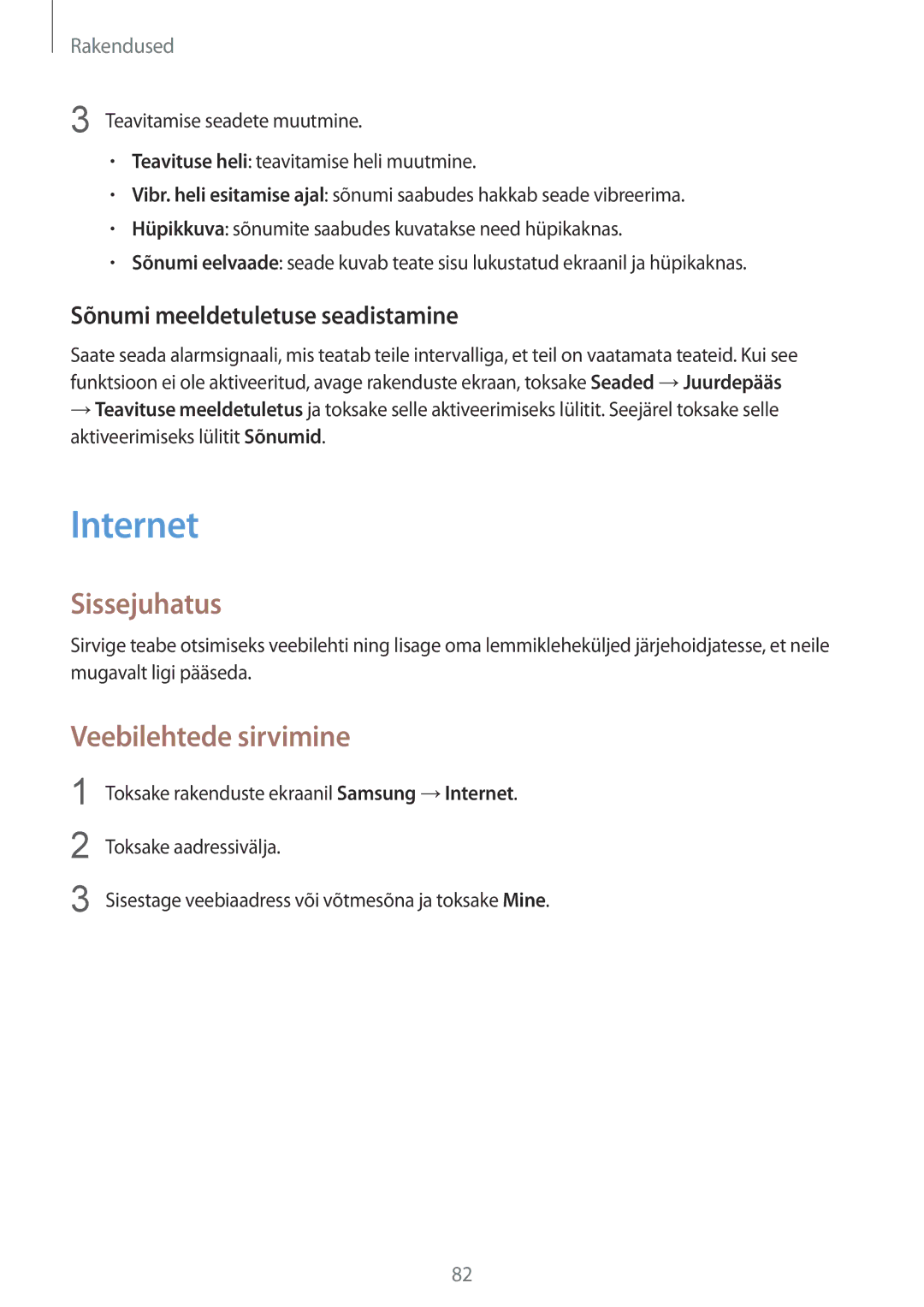 Samsung SM-G935FZDASEB manual Internet, Veebilehtede sirvimine, Sõnumi meeldetuletuse seadistamine 