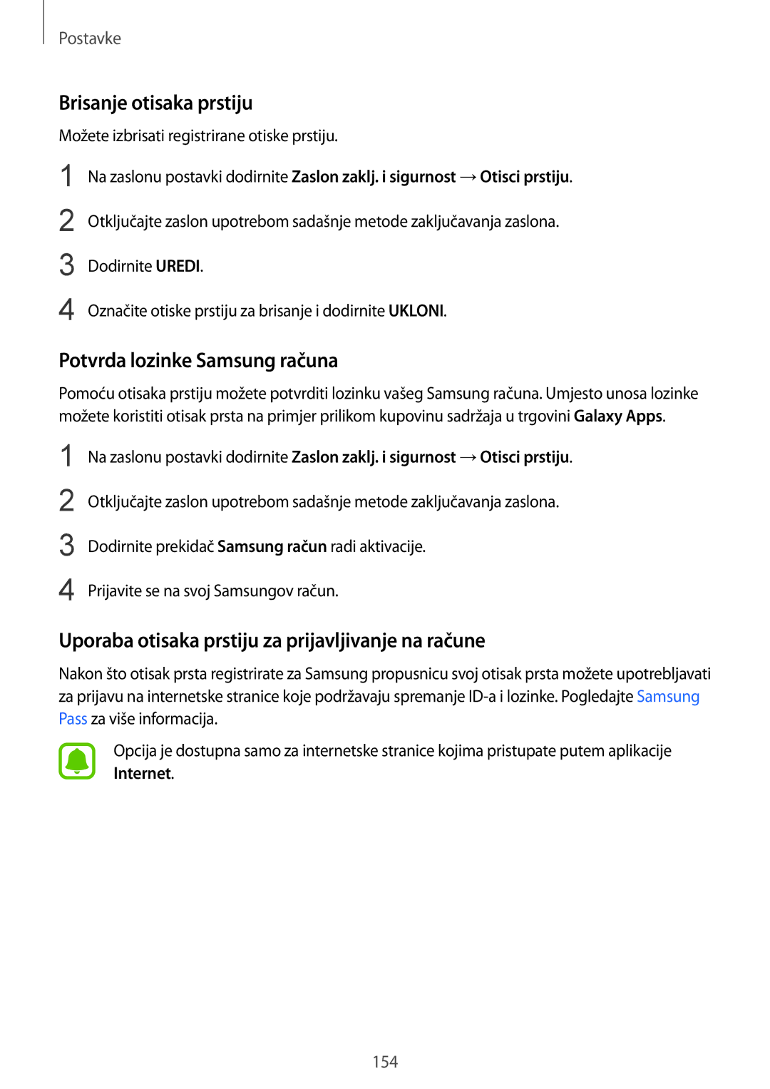 Samsung SM-G935FZKADHR, SM-G935FZDASEE, SM-G935FZKATWO manual Brisanje otisaka prstiju, Potvrda lozinke Samsung računa 
