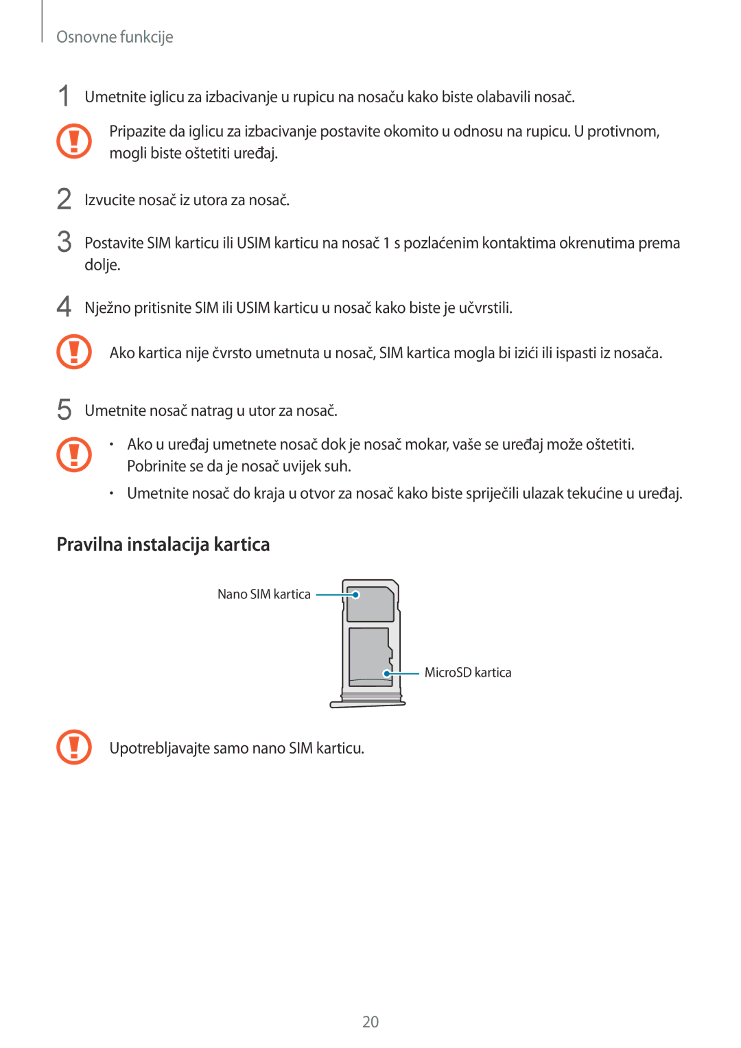 Samsung SM-G935FZDASEE, SM-G935FZKATWO, SM-G935FZDADHR, SM-G935FZDAVIP, SM-G935FZKADHR manual Pravilna instalacija kartica 