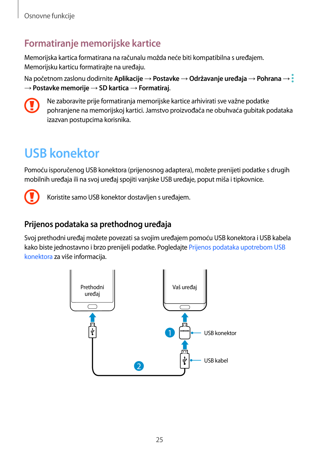 Samsung SM-G935FZKASEE manual USB konektor, Formatiranje memorijske kartice, Prijenos podataka sa prethodnog uređaja 