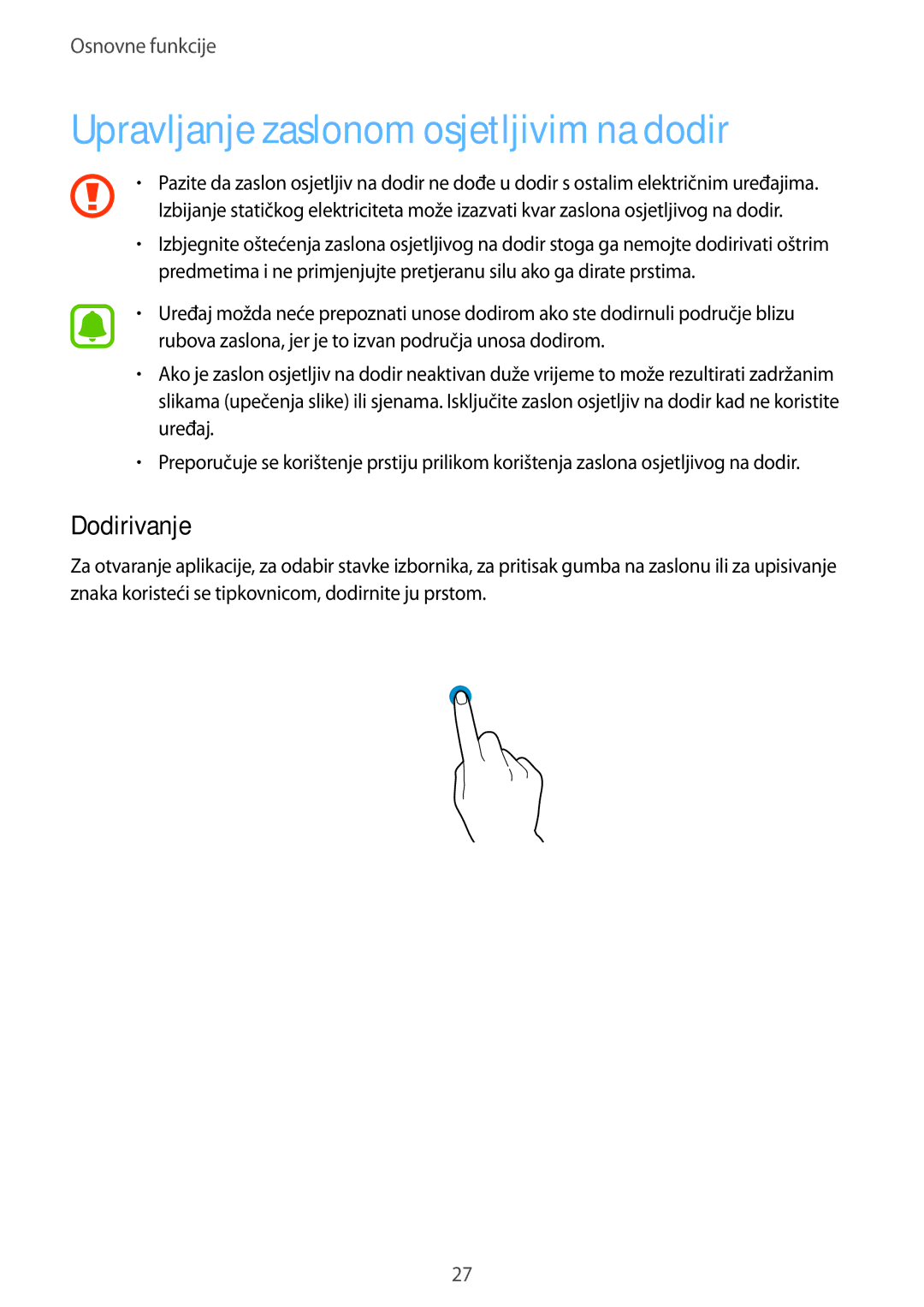 Samsung SM-G935FZDATWO, SM-G935FZDASEE, SM-G935FZKATWO manual Upravljanje zaslonom osjetljivim na dodir, Dodirivanje 