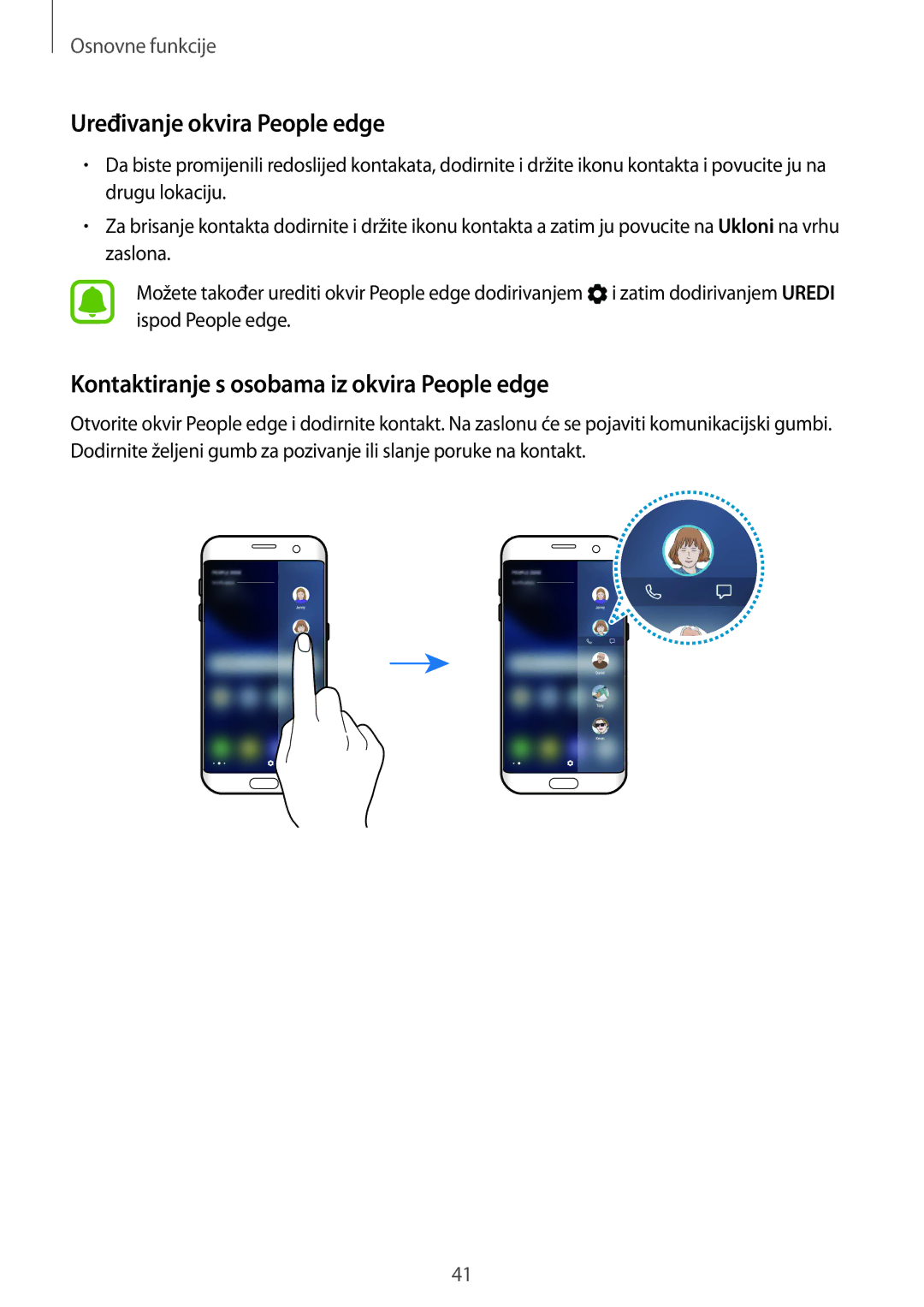 Samsung SM-G935FZKATWO, SM-G935FZDASEE manual Uređivanje okvira People edge, Kontaktiranje s osobama iz okvira People edge 