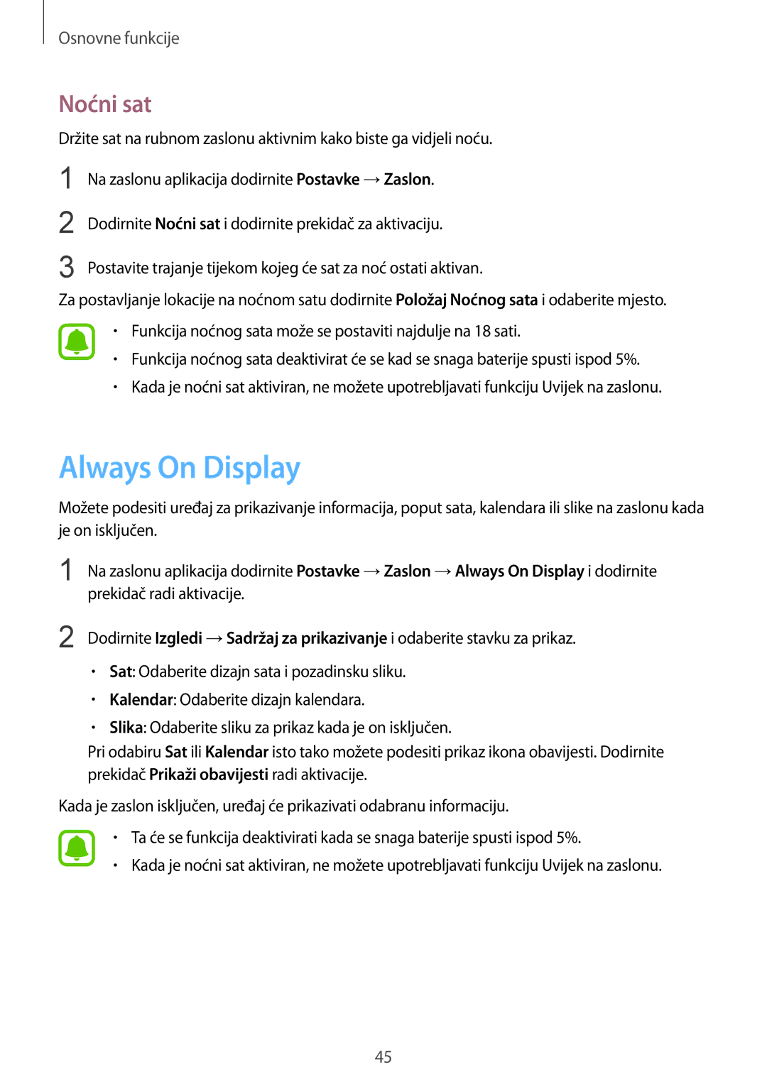 Samsung SM-G935FZKASEE, SM-G935FZDASEE, SM-G935FZKATWO, SM-G935FZDADHR, SM-G935FZDAVIP manual Always On Display, Noćni sat 
