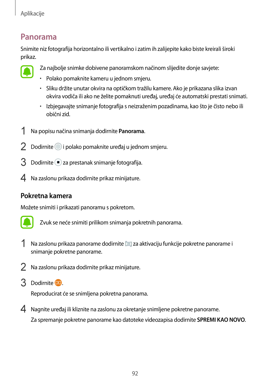 Samsung SM-G935FZDADHR, SM-G935FZDASEE, SM-G935FZKATWO, SM-G935FZDAVIP, SM-G935FZKADHR manual Panorama, Pokretna kamera 