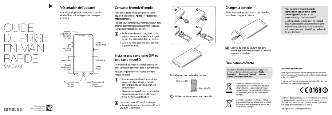 Samsung SM-G935FEDAXEF, SM-G935FZDAXEF manual Présentation de l’appareil, Consulter le mode d’emploi, Charger la batterie 