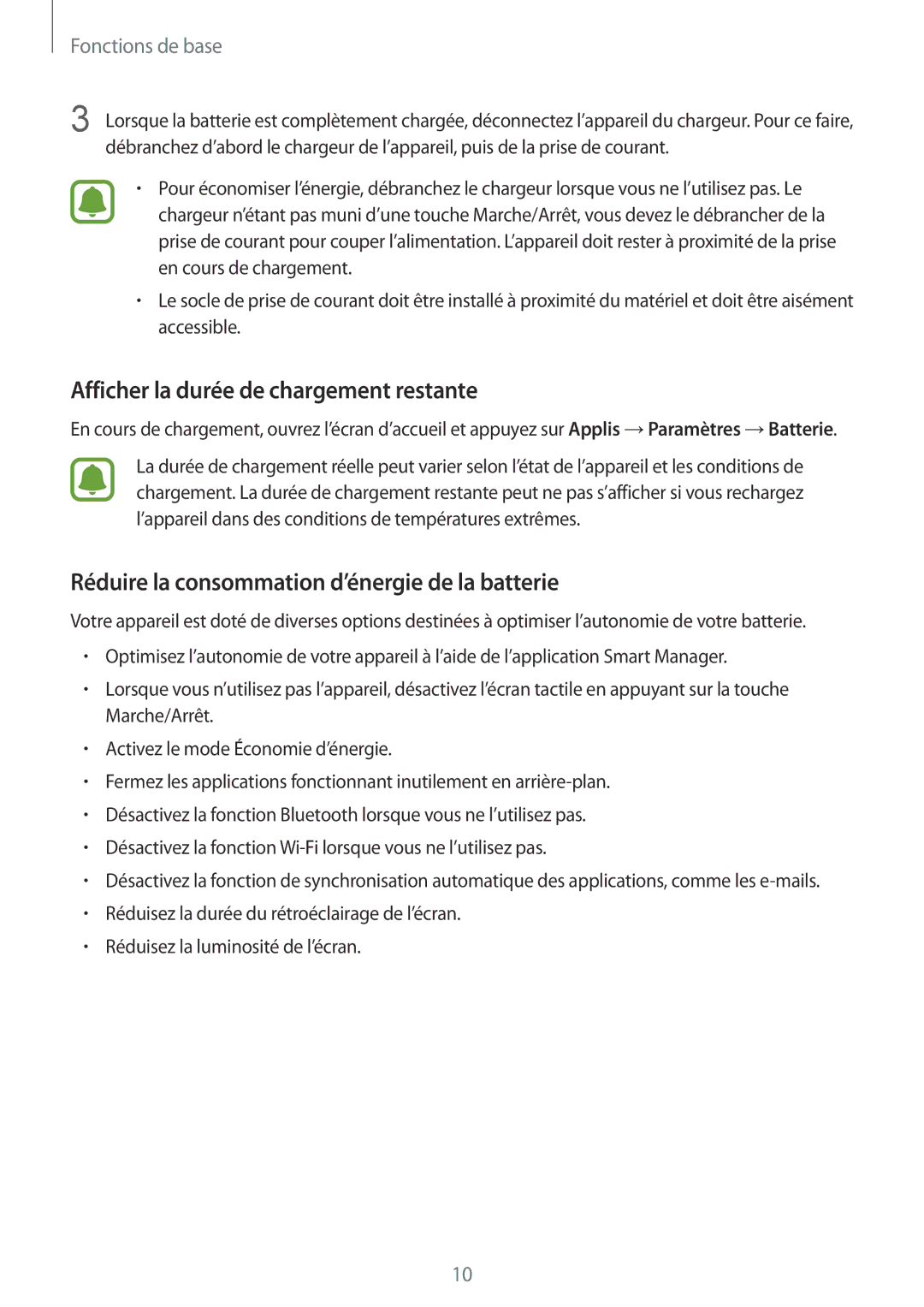 Samsung SM-G935FZWAXEF manual Afficher la durée de chargement restante, Réduire la consommation d’énergie de la batterie 