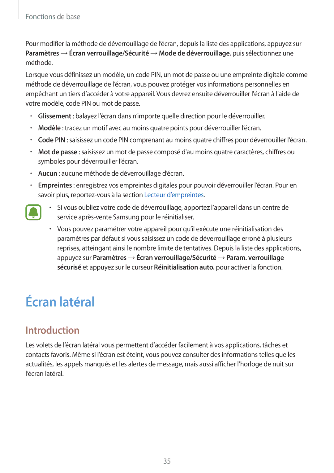 Samsung SM-G935FZKAXEF, SM-G935FZDAXEF, SM-G935FEDAXEF, SM-G935FZSAXEF, SM-G935FZBAXEF manual Écran latéral, Introduction 