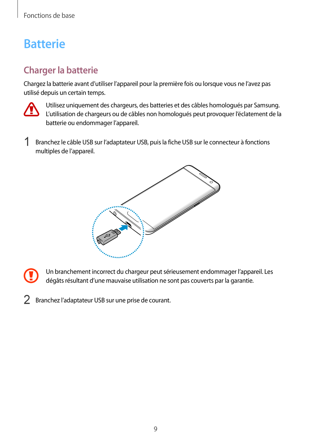 Samsung SM-G935FZBAXEF, SM-G935FZDAXEF, SM-G935FEDAXEF, SM-G935FZSAXEF, SM-G935FZWAXEF manual Batterie, Charger la batterie 