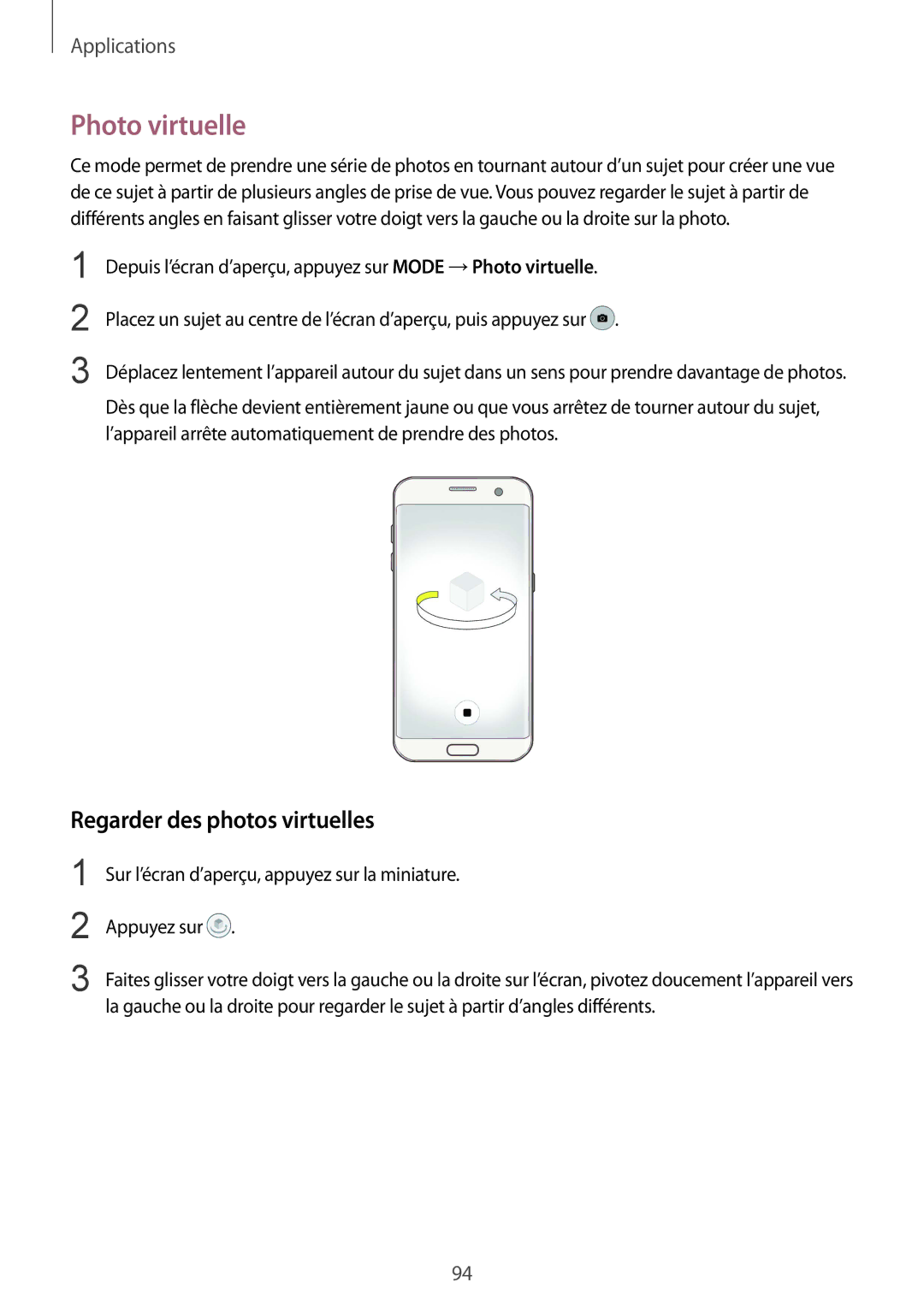 Samsung SM-G935FZWAXEF, SM-G935FZDAXEF, SM-G935FEDAXEF, SM-G935FZSAXEF manual Photo virtuelle, Regarder des photos virtuelles 