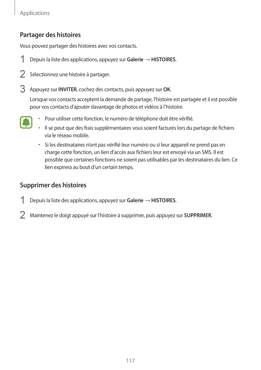 Samsung SM-G935FZBAXEF, SM-G935FZDAXEF, SM-G935FEDAXEF, SM-G935FZSAXEF manual Partager des histoires, Supprimer des histoires 