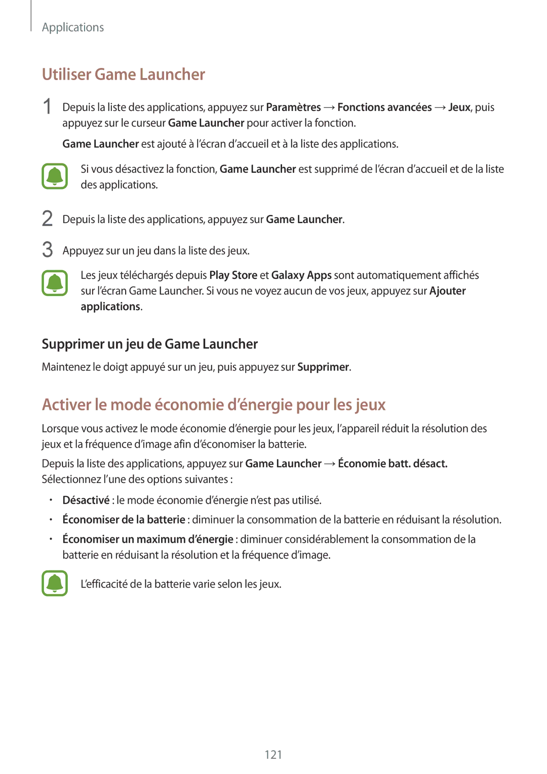Samsung SM-G935FEDAXEF, SM-G935FZDAXEF manual Utiliser Game Launcher, Activer le mode économie d’énergie pour les jeux 