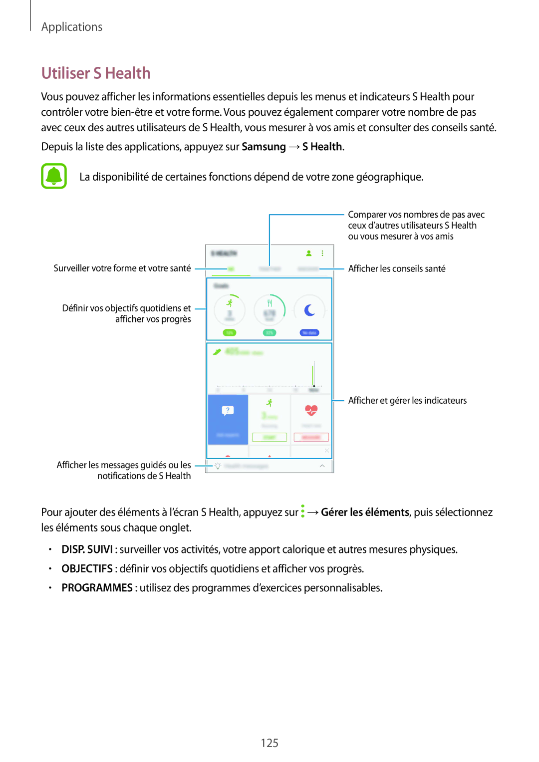 Samsung SM-G935FZKAXEF, SM-G935FZDAXEF, SM-G935FEDAXEF manual Utiliser S Health, Surveiller votre forme et votre santé 