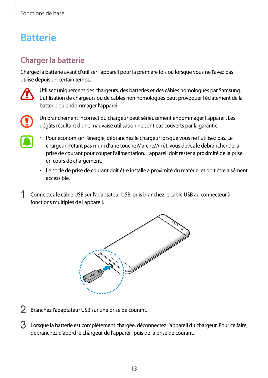 Samsung SM-G935FEDAXEF, SM-G935FZDAXEF, SM-G935FZSAXEF, SM-G935FZBAXEF, SM-G935FZWAXEF manual Batterie, Charger la batterie 