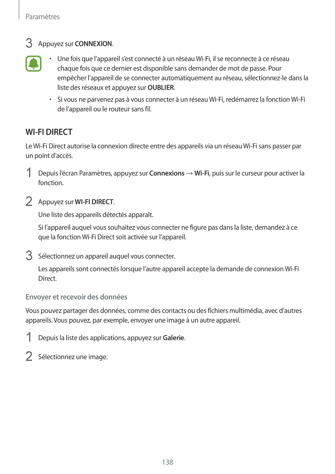 Samsung SM-G935FZDAXEF, SM-G935FEDAXEF, SM-G935FZSAXEF, SM-G935FZBAXEF manual Paramètres, Envoyer et recevoir des données 