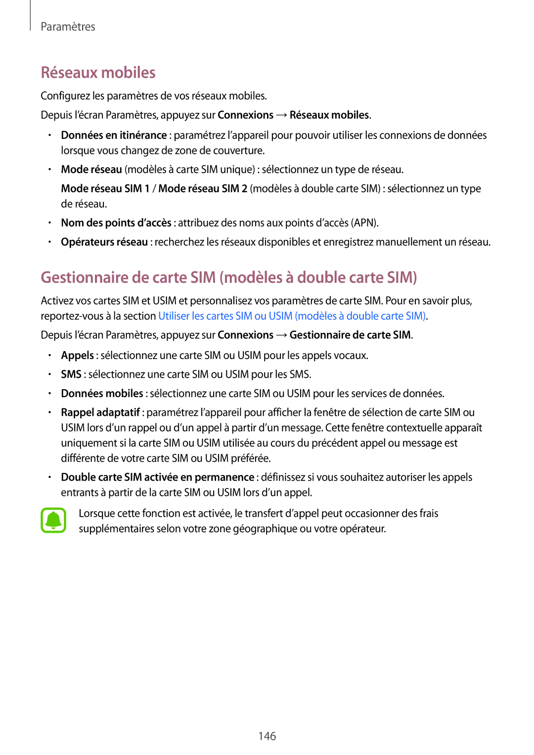 Samsung SM-G935FZSAXEF, SM-G935FZDAXEF manual Réseaux mobiles, Gestionnaire de carte SIM modèles à double carte SIM 