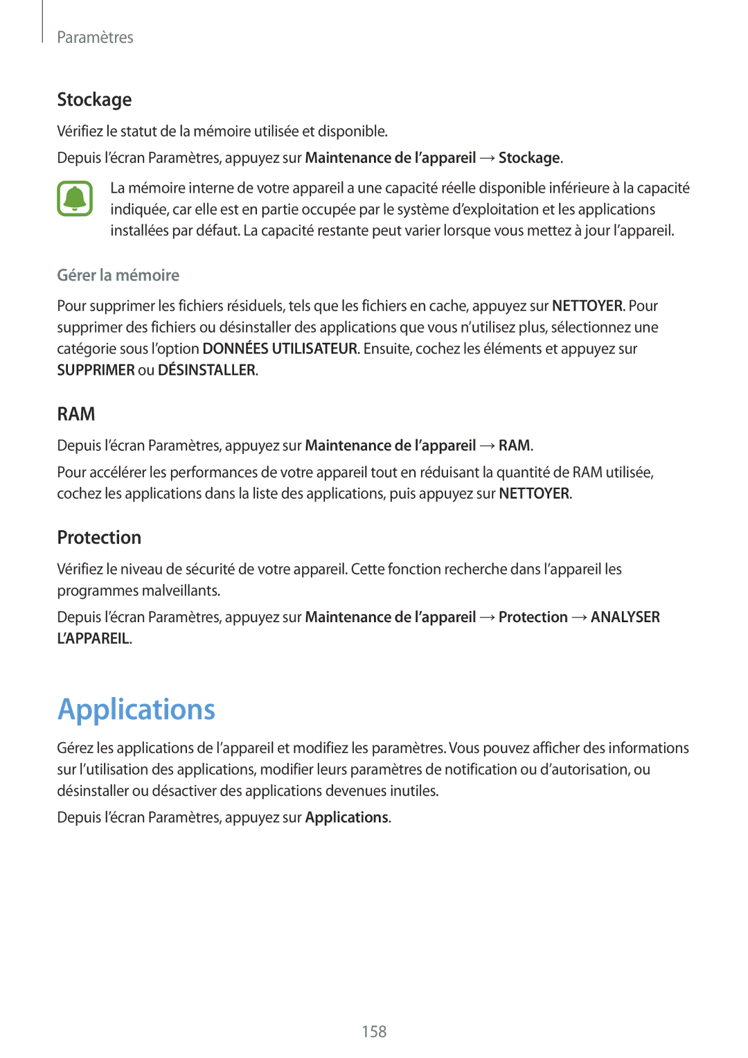 Samsung SM-G935FZSAXEF, SM-G935FZDAXEF, SM-G935FEDAXEF, SM-G935FZBAXEF Applications, Stockage, Protection, Gérer la mémoire 