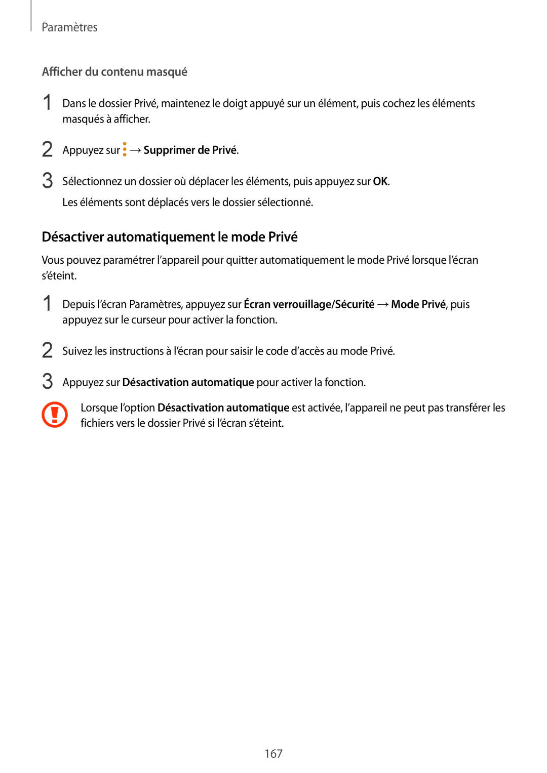 Samsung SM-G935FZKAXEF, SM-G935FZDAXEF, SM-G935FEDAXEF Désactiver automatiquement le mode Privé, Afficher du contenu masqué 