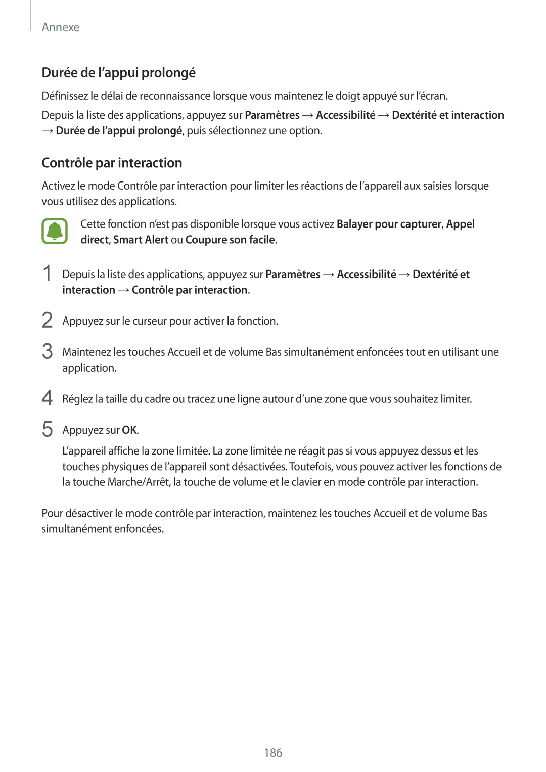 Samsung SM-G935FZDAXEF, SM-G935FEDAXEF, SM-G935FZSAXEF, SM-G935FZBAXEF Durée de l’appui prolongé, Contrôle par interaction 