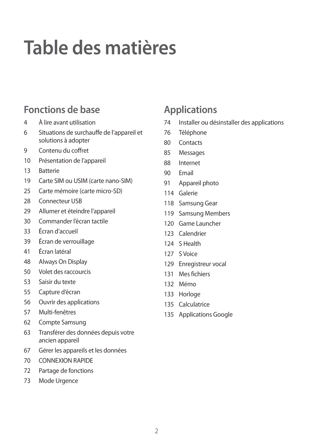 Samsung SM-G935FZSAXEF, SM-G935FZDAXEF, SM-G935FEDAXEF, SM-G935FZBAXEF, SM-G935FZWAXEF, SM-G935FZKAXEF manual Table des matières 