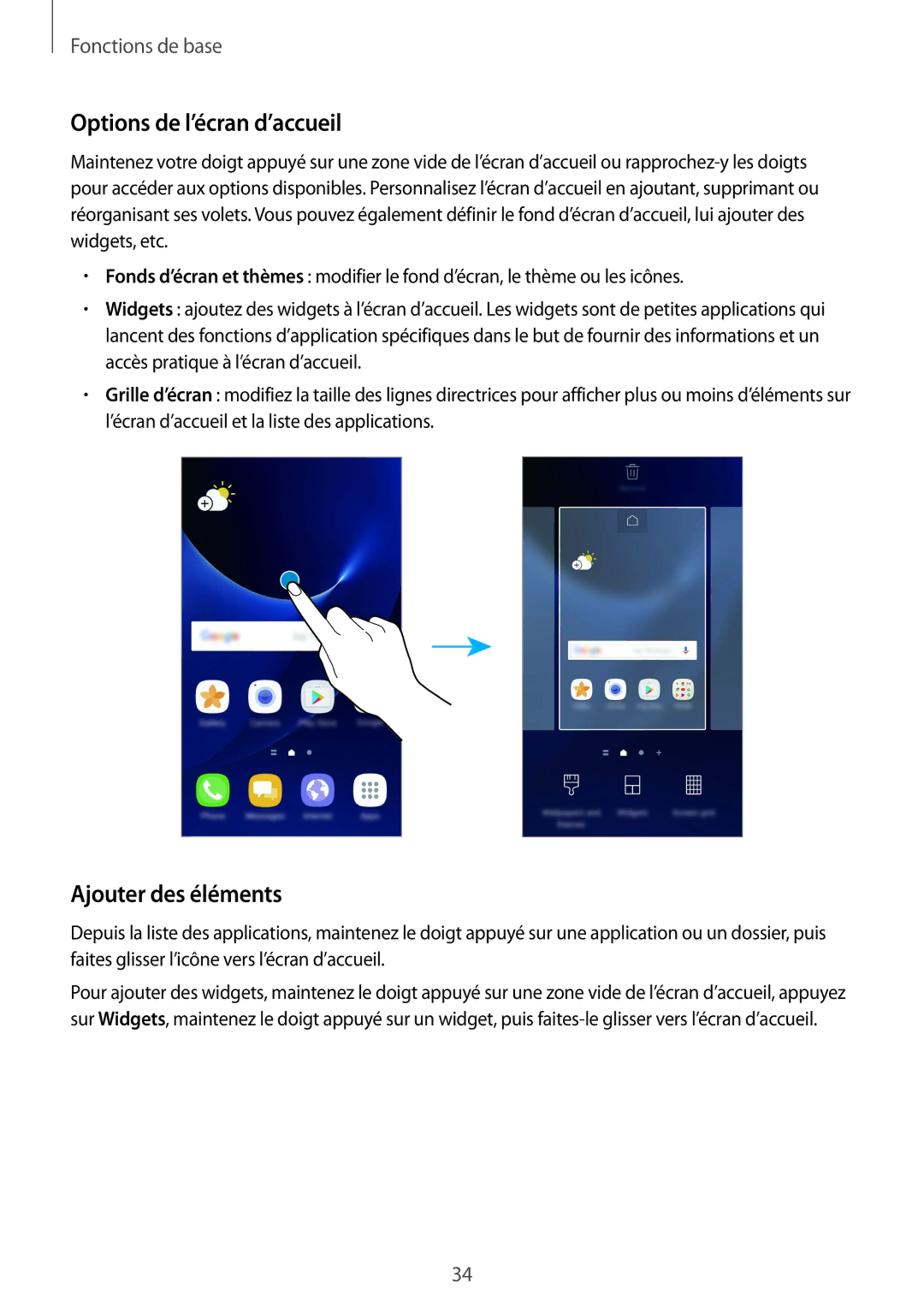 Samsung SM-G935FZWAXEF, SM-G935FZDAXEF, SM-G935FEDAXEF, SM-G935FZSAXEF Options de l’écran d’accueil, Ajouter des éléments 