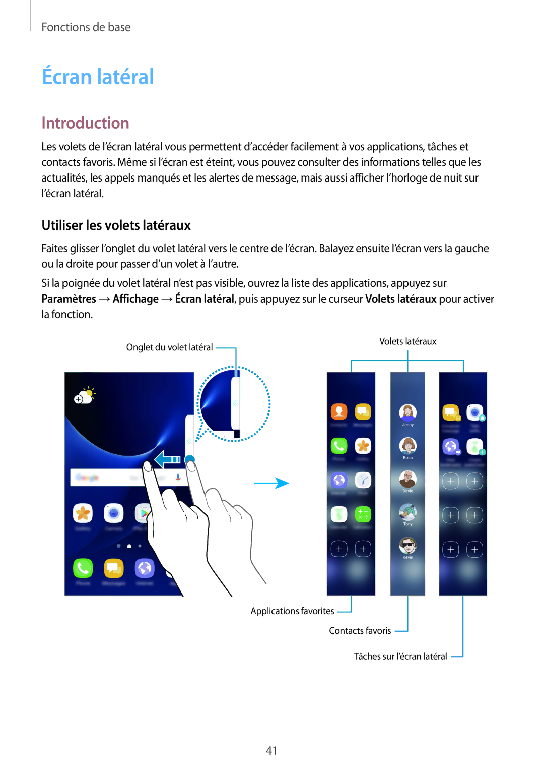 Samsung SM-G935FZKAXEF, SM-G935FZDAXEF, SM-G935FEDAXEF manual Écran latéral, Introduction, Utiliser les volets latéraux 