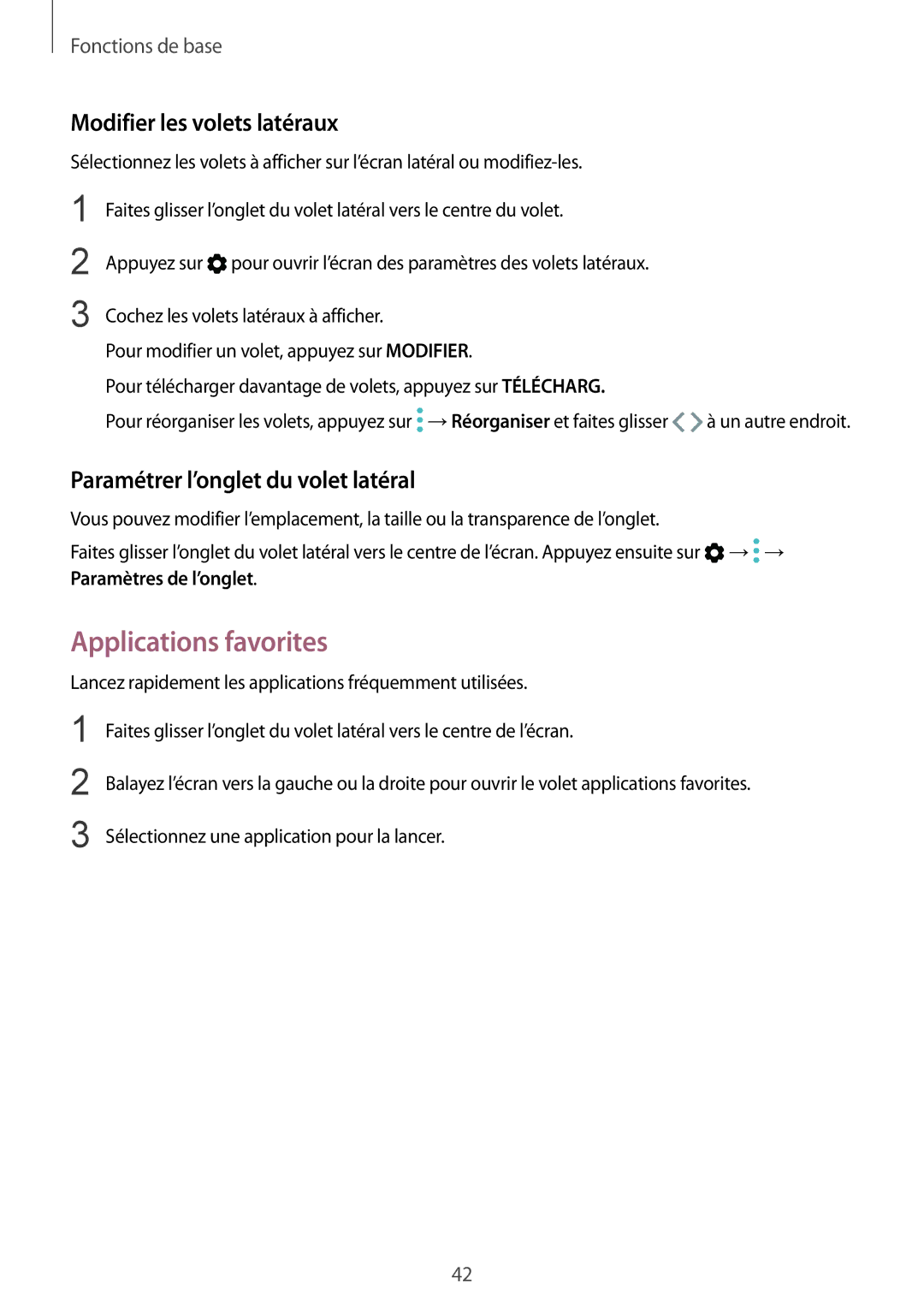 Samsung SM-G935FZDAXEF manual Applications favorites, Modifier les volets latéraux, Paramétrer l’onglet du volet latéral 