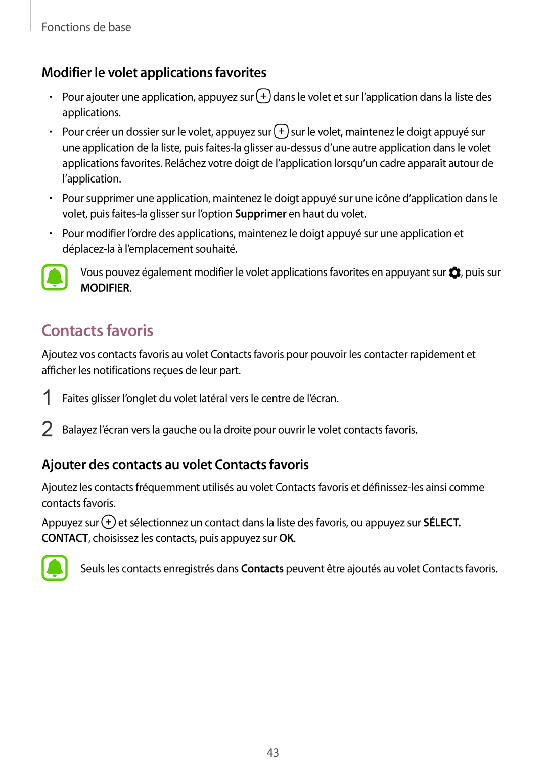 Samsung SM-G935FEDAXEF, SM-G935FZDAXEF, SM-G935FZSAXEF manual Contacts favoris, Modifier le volet applications favorites 
