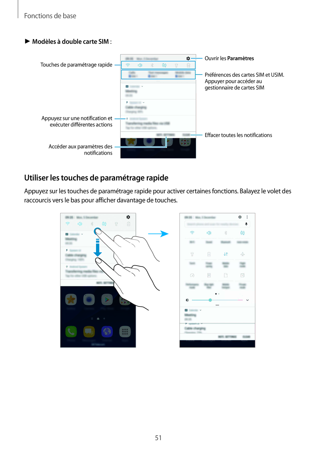 Samsung SM-G935FZBAXEF, SM-G935FZDAXEF manual Utiliser les touches de paramétrage rapide, Modèles à double carte SIM 