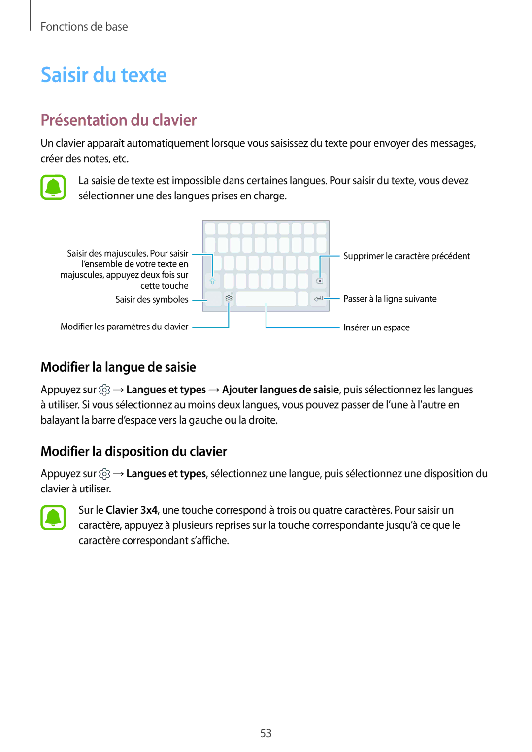 Samsung SM-G935FZKAXEF, SM-G935FZDAXEF manual Saisir du texte, Présentation du clavier, Modifier la langue de saisie 