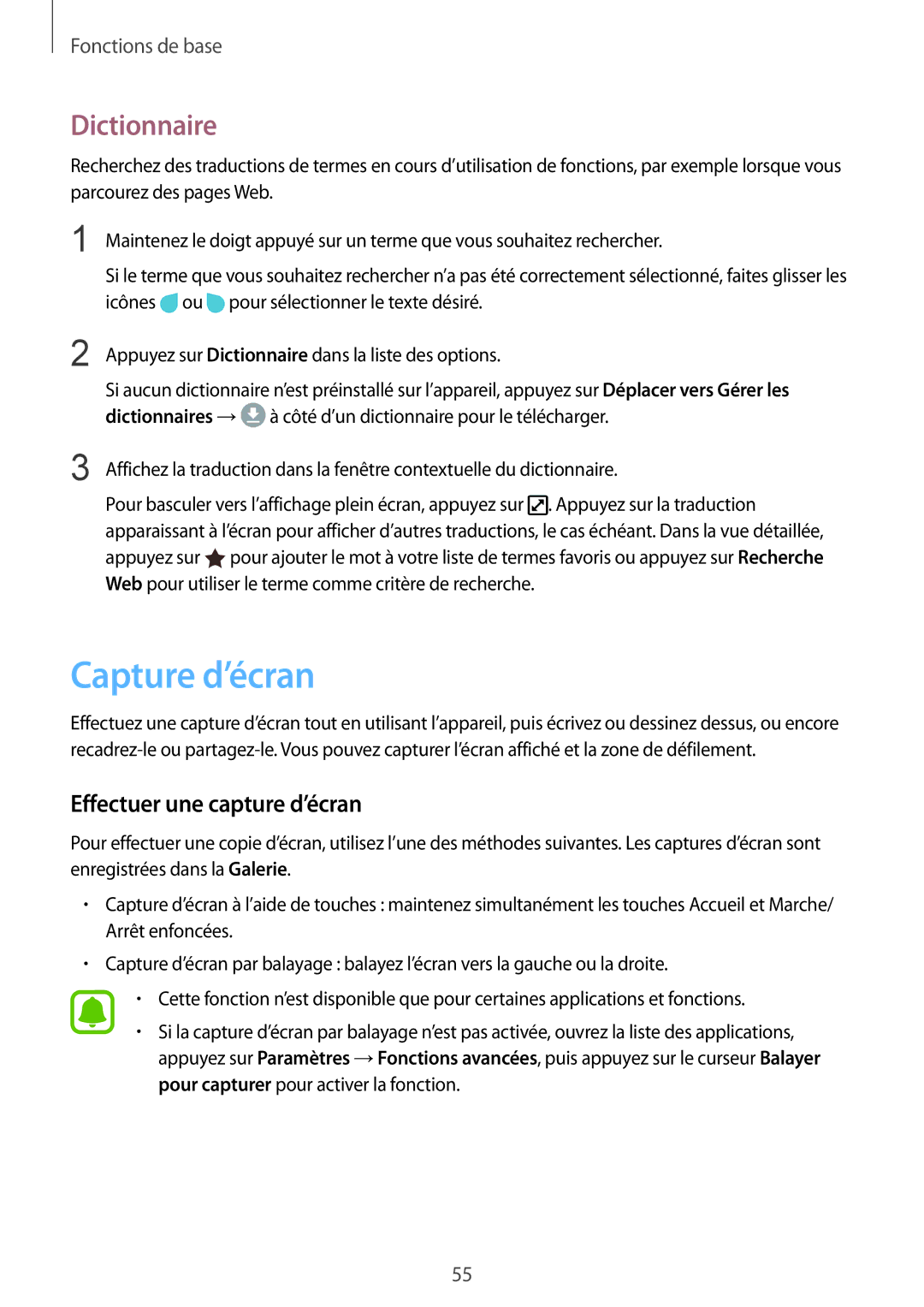 Samsung SM-G935FEDAXEF, SM-G935FZDAXEF, SM-G935FZSAXEF manual Capture d’écran, Dictionnaire, Effectuer une capture d’écran 