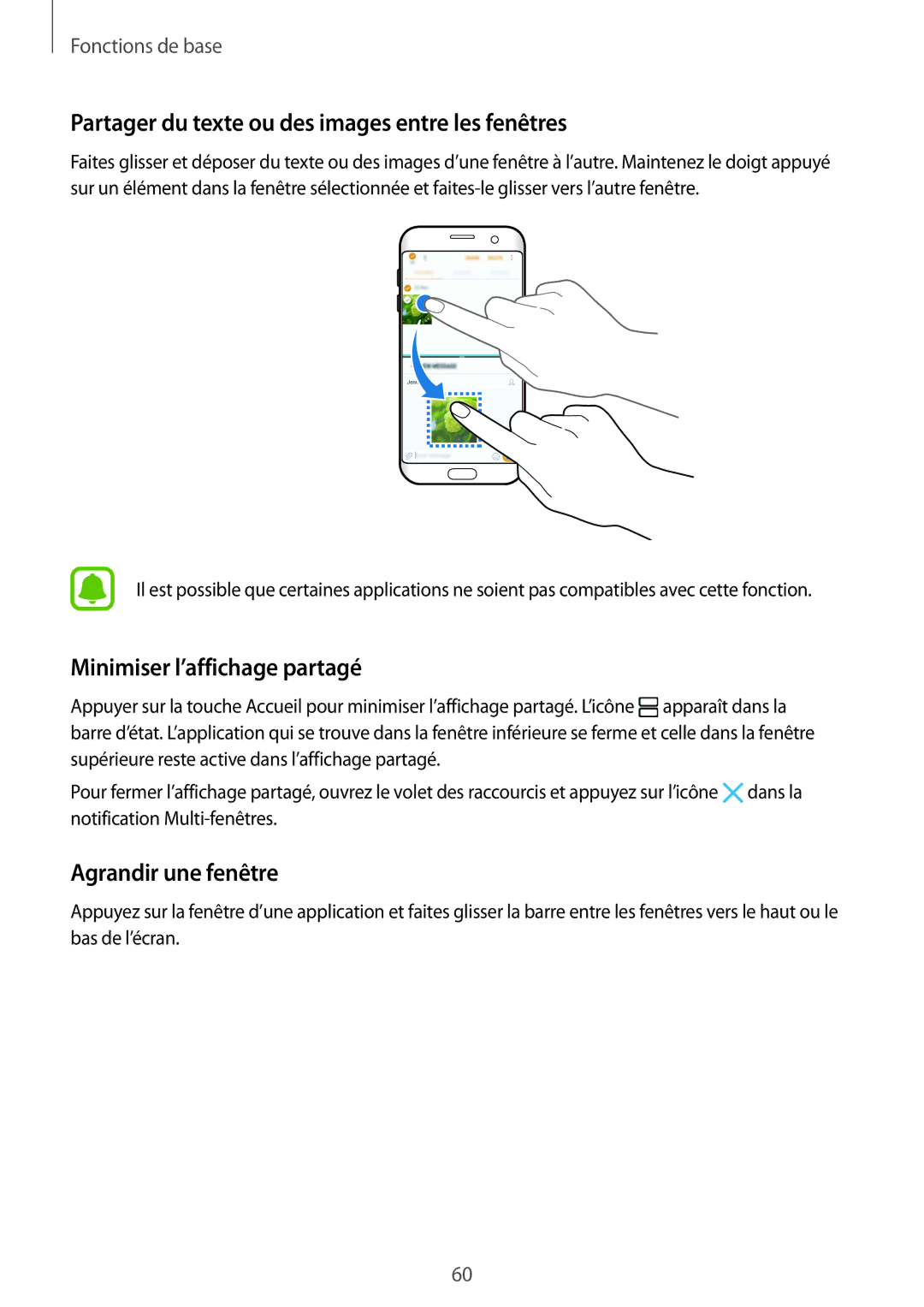 Samsung SM-G935FZDAXEF, SM-G935FEDAXEF Partager du texte ou des images entre les fenêtres, Minimiser l’affichage partagé 