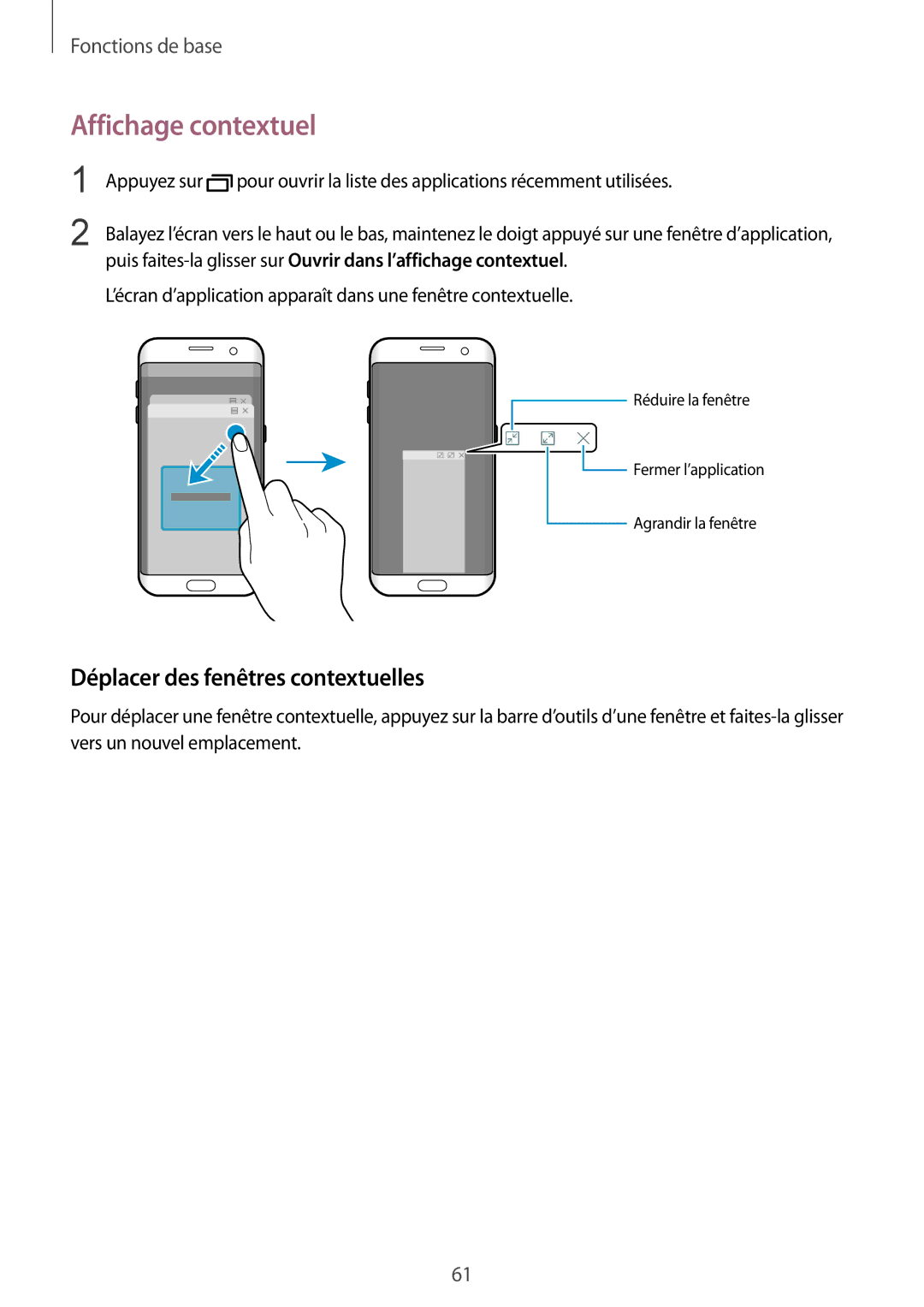 Samsung SM-G935FEDAXEF, SM-G935FZDAXEF, SM-G935FZSAXEF manual Affichage contextuel, Déplacer des fenêtres contextuelles 