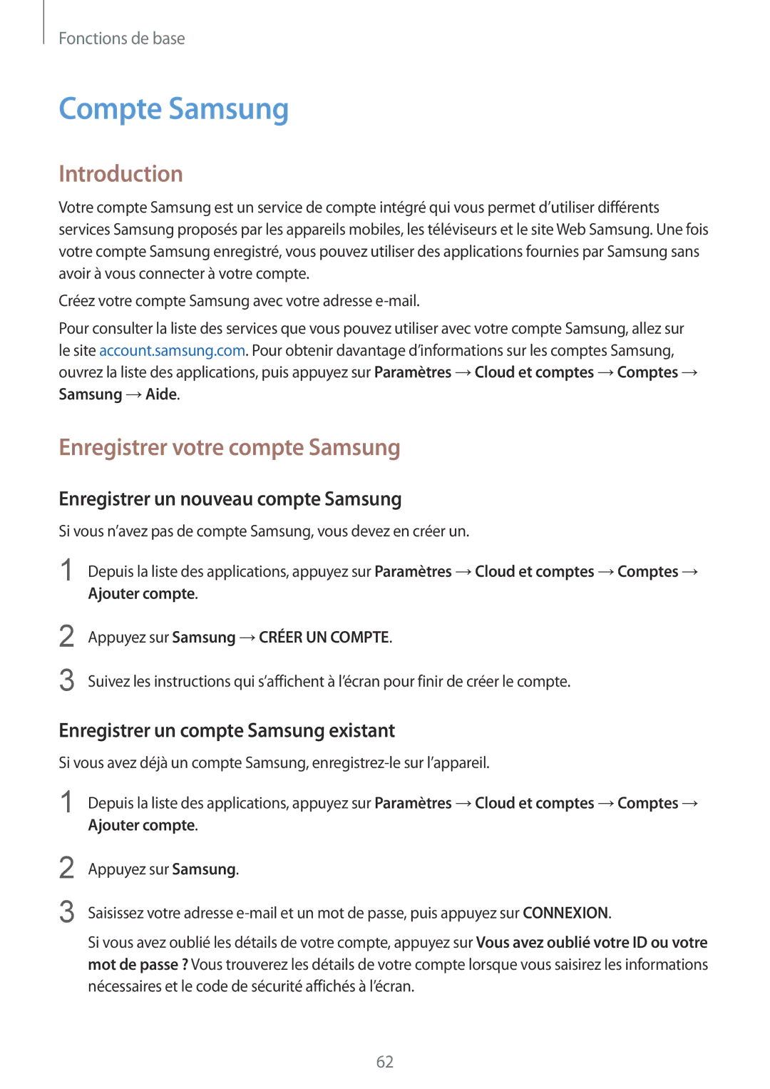 Samsung SM-G935FZSAXEF manual Compte Samsung, Enregistrer votre compte Samsung, Enregistrer un nouveau compte Samsung 