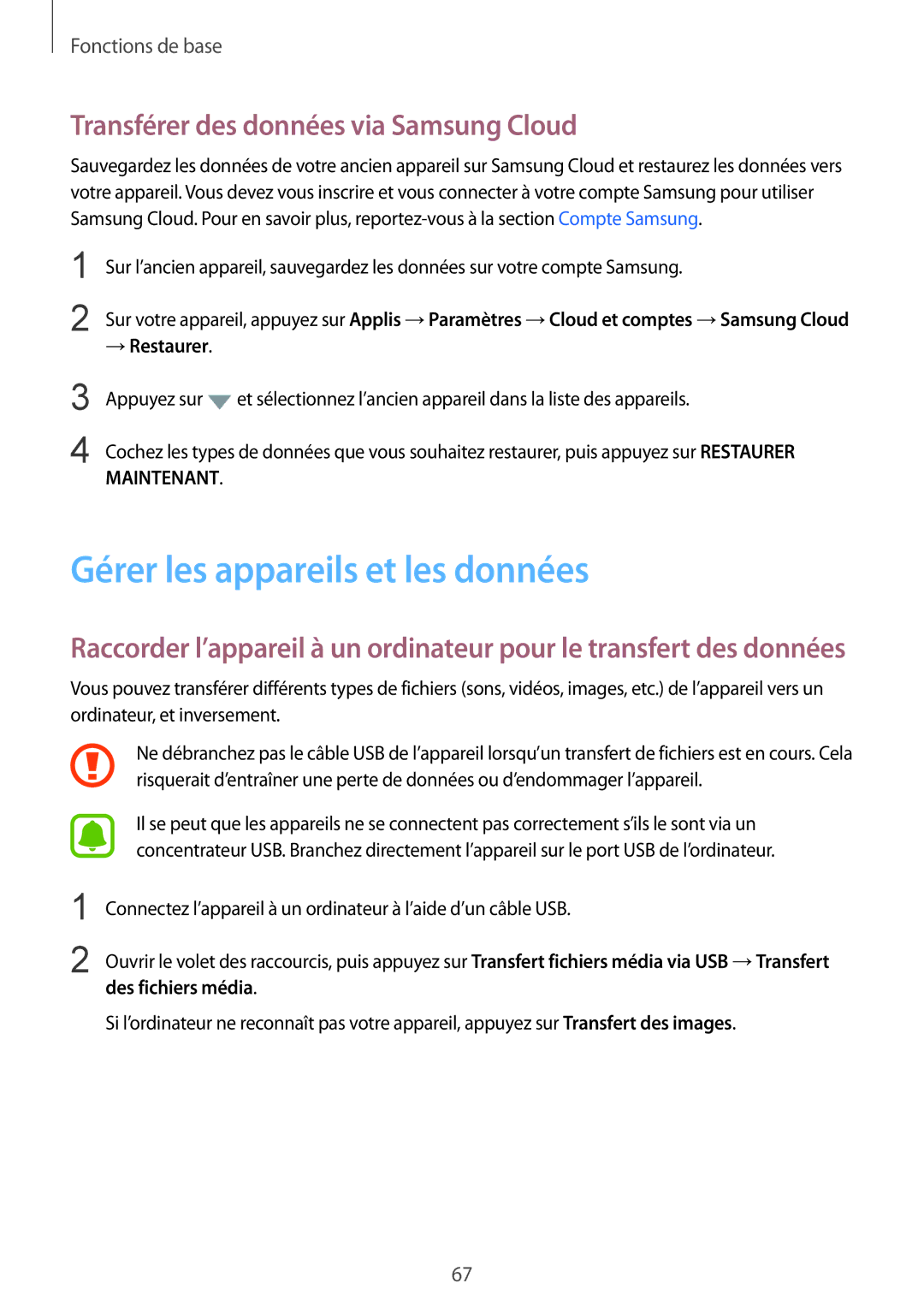 Samsung SM-G935FEDAXEF Gérer les appareils et les données, Transférer des données via Samsung Cloud, Des fichiers média 