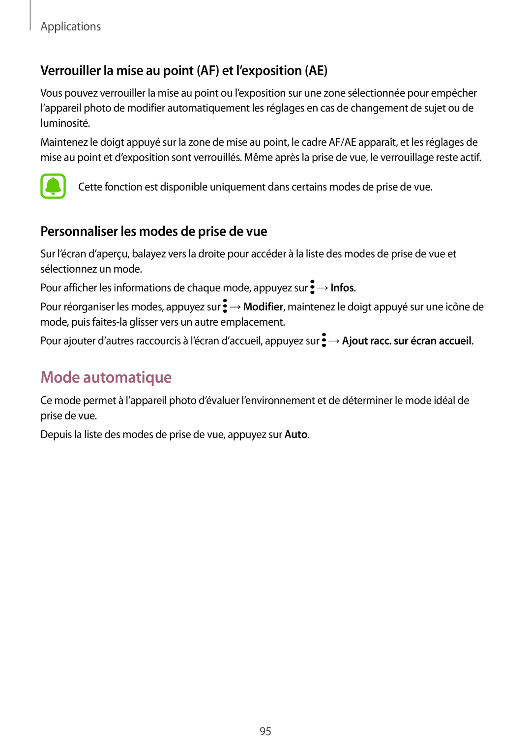 Samsung SM-G935FZKAXEF, SM-G935FZDAXEF, SM-G935FEDAXEF Mode automatique, Verrouiller la mise au point AF et l’exposition AE 