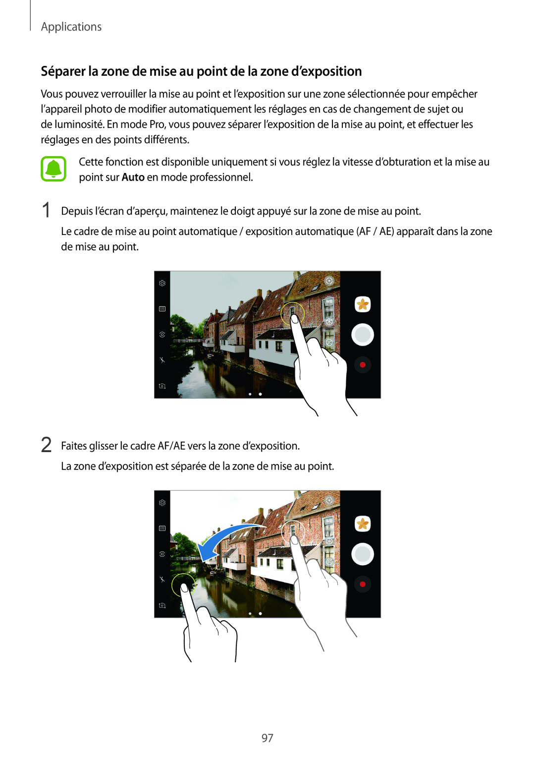 Samsung SM-G935FEDAXEF, SM-G935FZDAXEF, SM-G935FZSAXEF manual Séparer la zone de mise au point de la zone d’exposition 