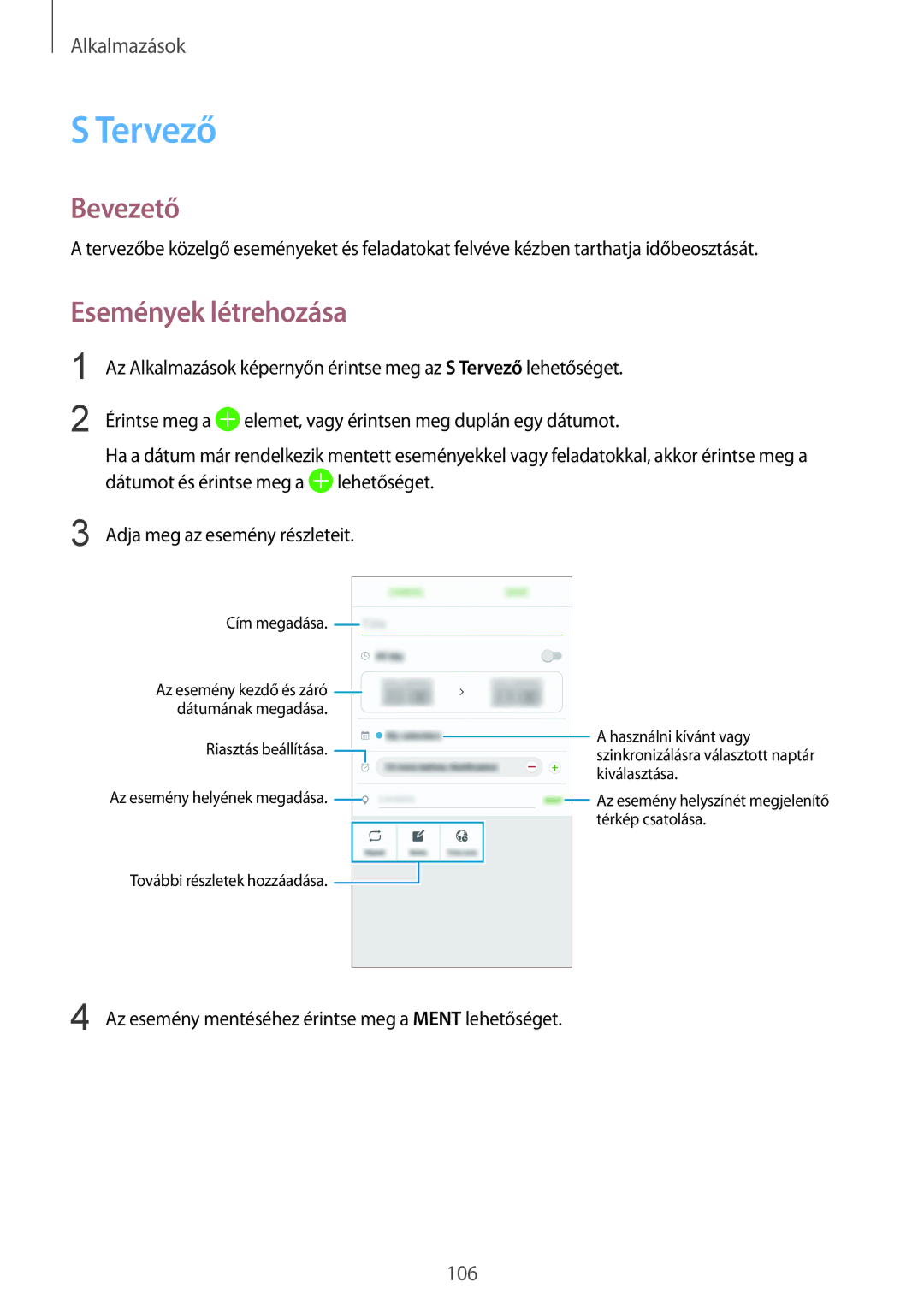 Samsung SM-G935FZDAXEH manual Tervező, Események létrehozása 