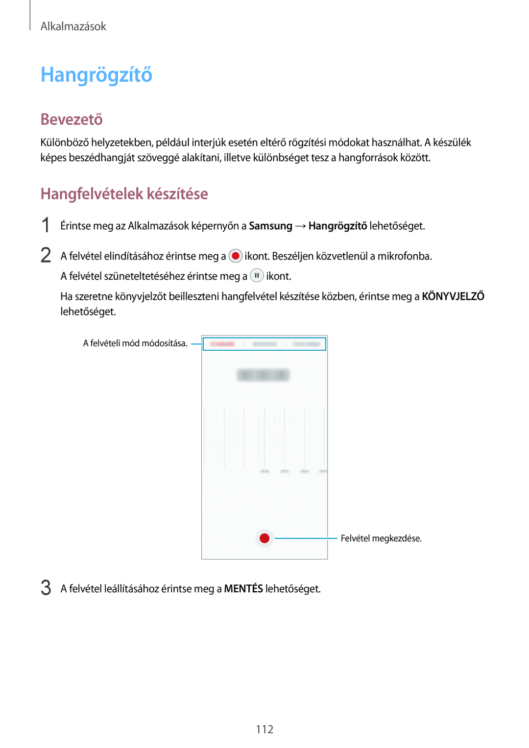 Samsung SM-G935FZDAXEH manual Hangrögzítő, Hangfelvételek készítése 