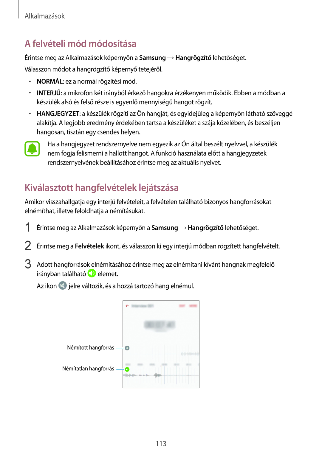 Samsung SM-G935FZDAXEH manual Felvételi mód módosítása, Kiválasztott hangfelvételek lejátszása 